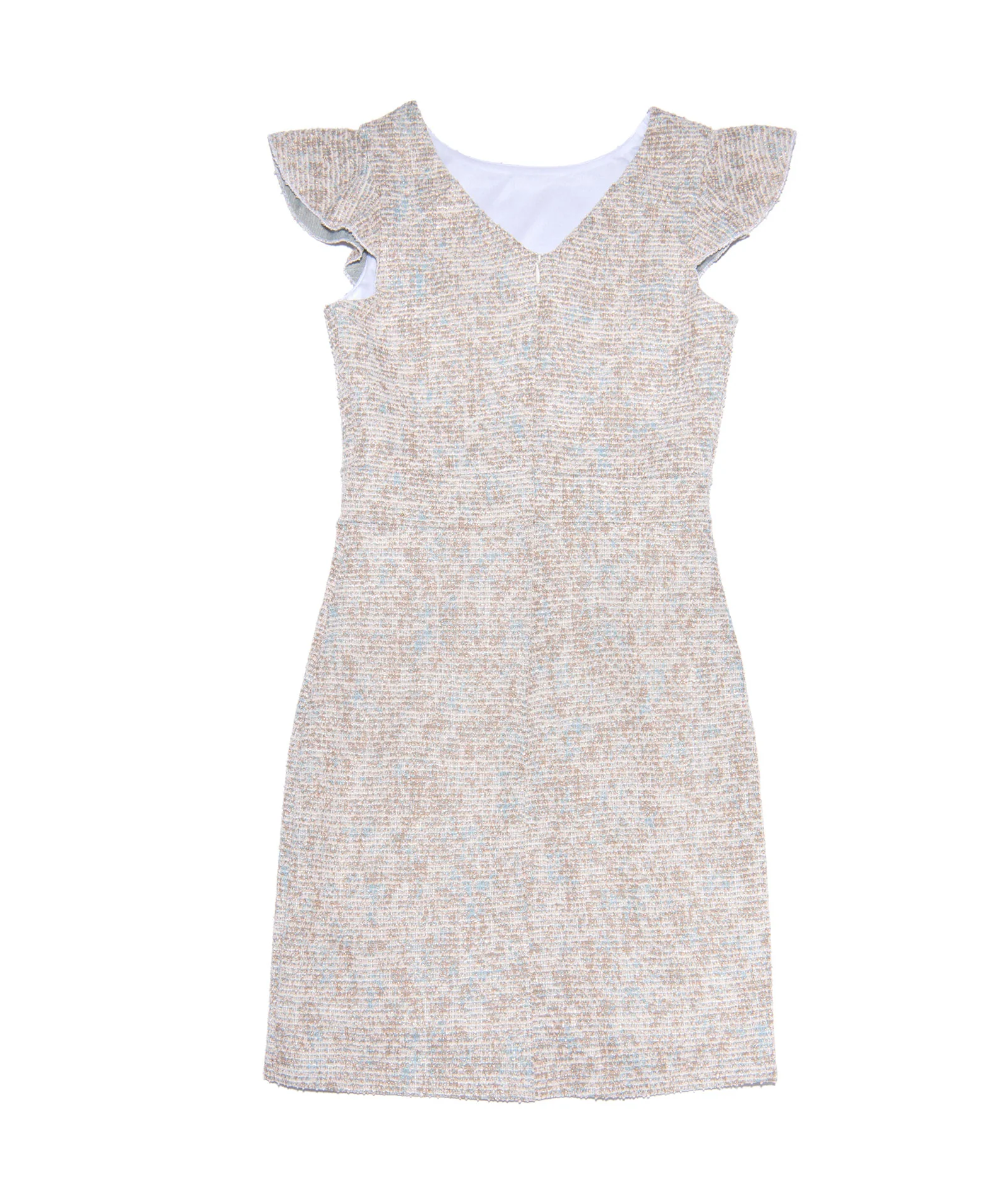 By Debra Girls Milly Gold/Blue Tweed Flutter Sleeve Sheath Dress - Image 2