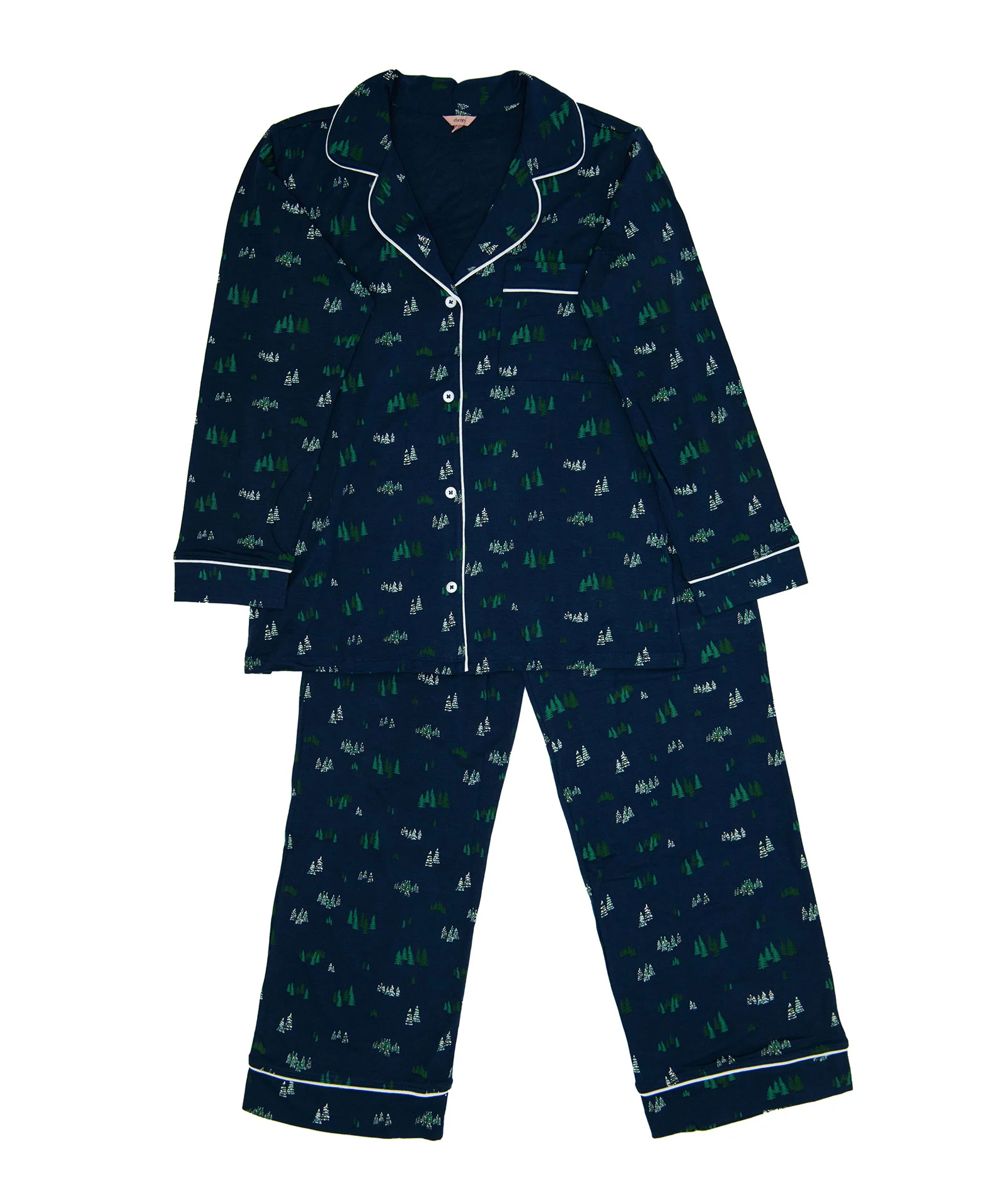Eberjey Women Gisele Printed Long PJ Set Forest Pine Navy/Ivory - Image 2