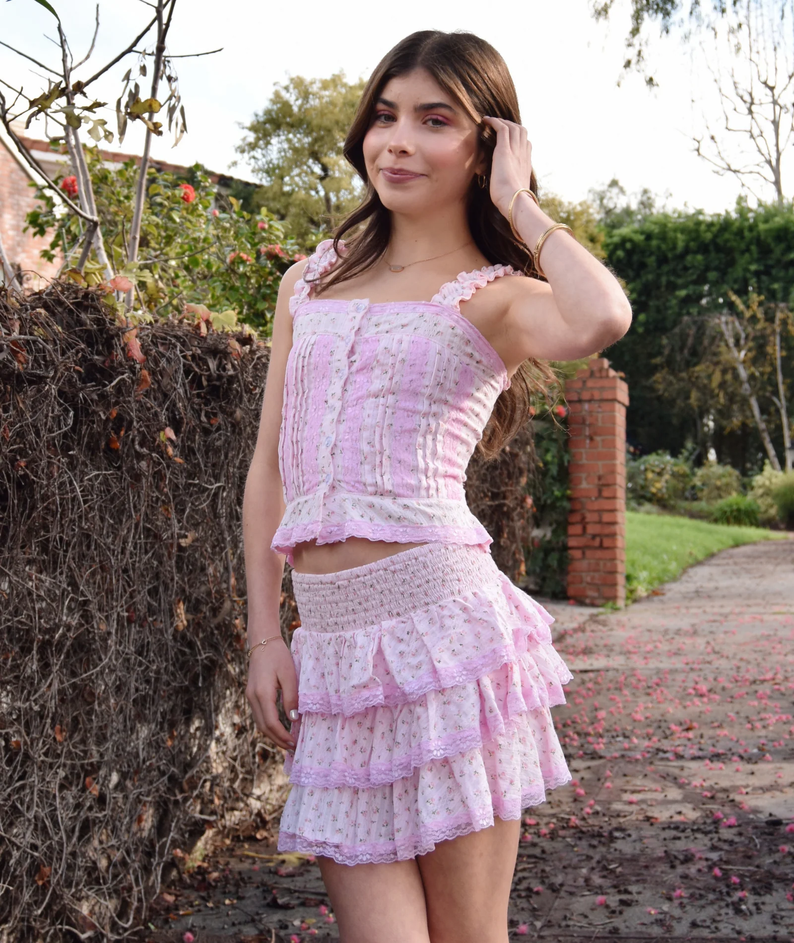 FBZ Girls Cameron Pink Floral Lace Tank - Image 2