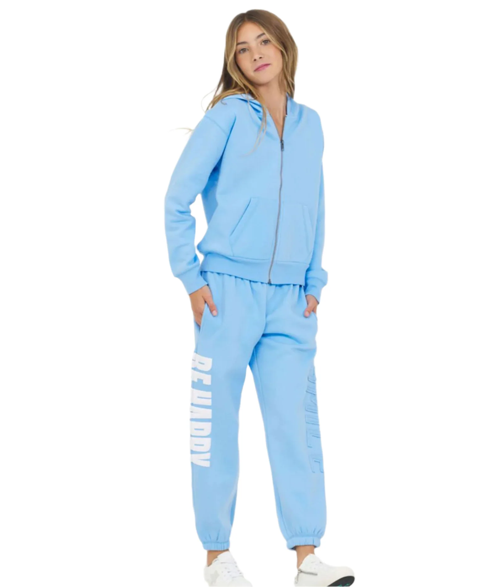 Happy Puffy Patch Zip Hoodie Girls