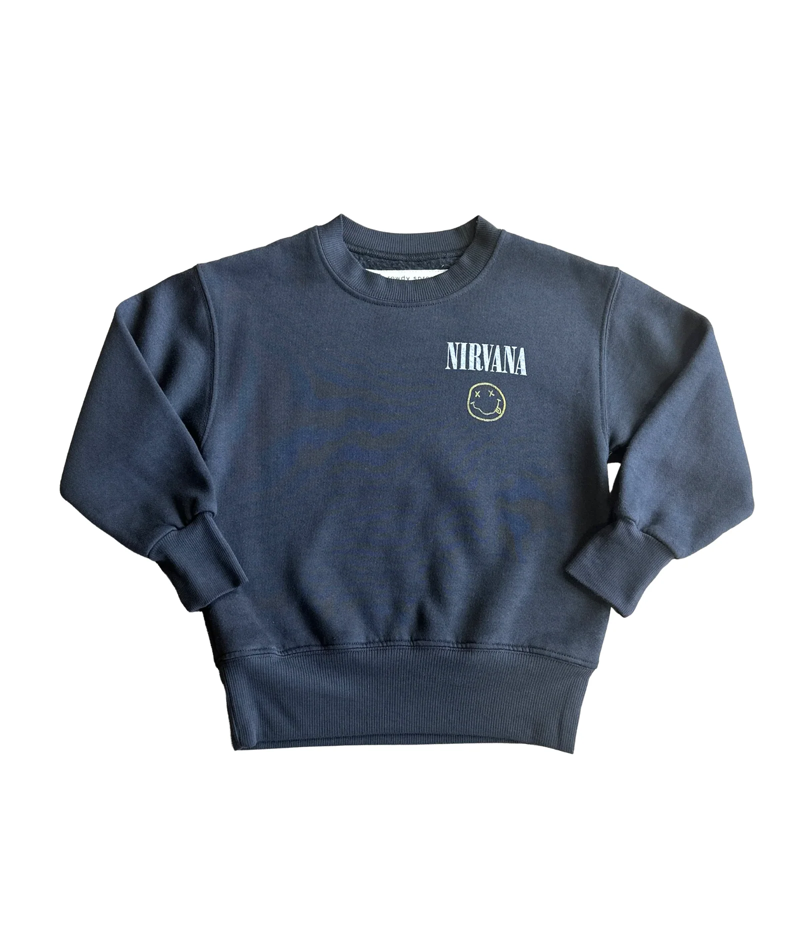 Rowdy Sprout Girls Nirvana Smiley Crew Sweatshirt Washed Black