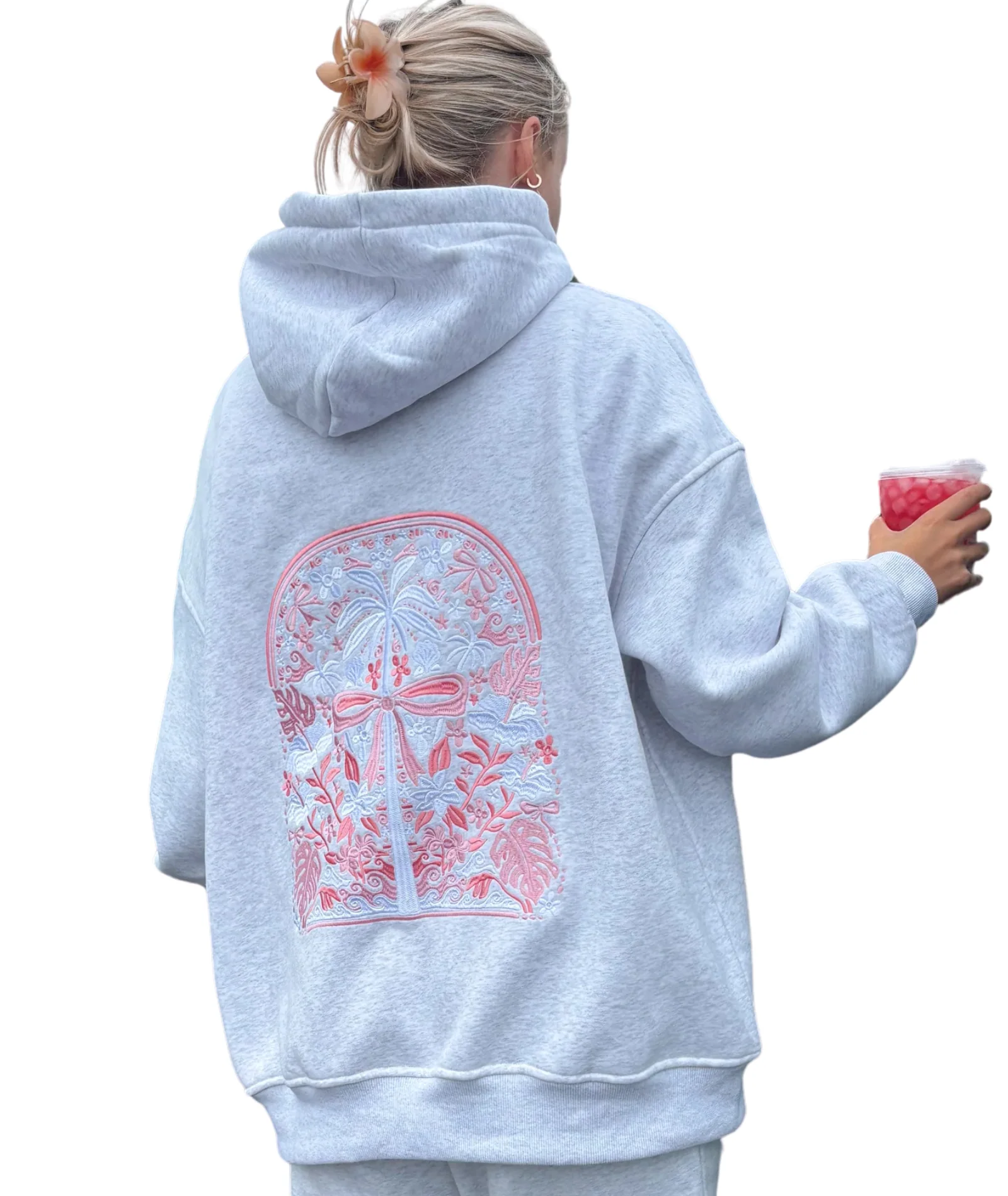 Sunkissed Coconut Juniors Pearl Grey Tropical Palms Hoodie - Image 5