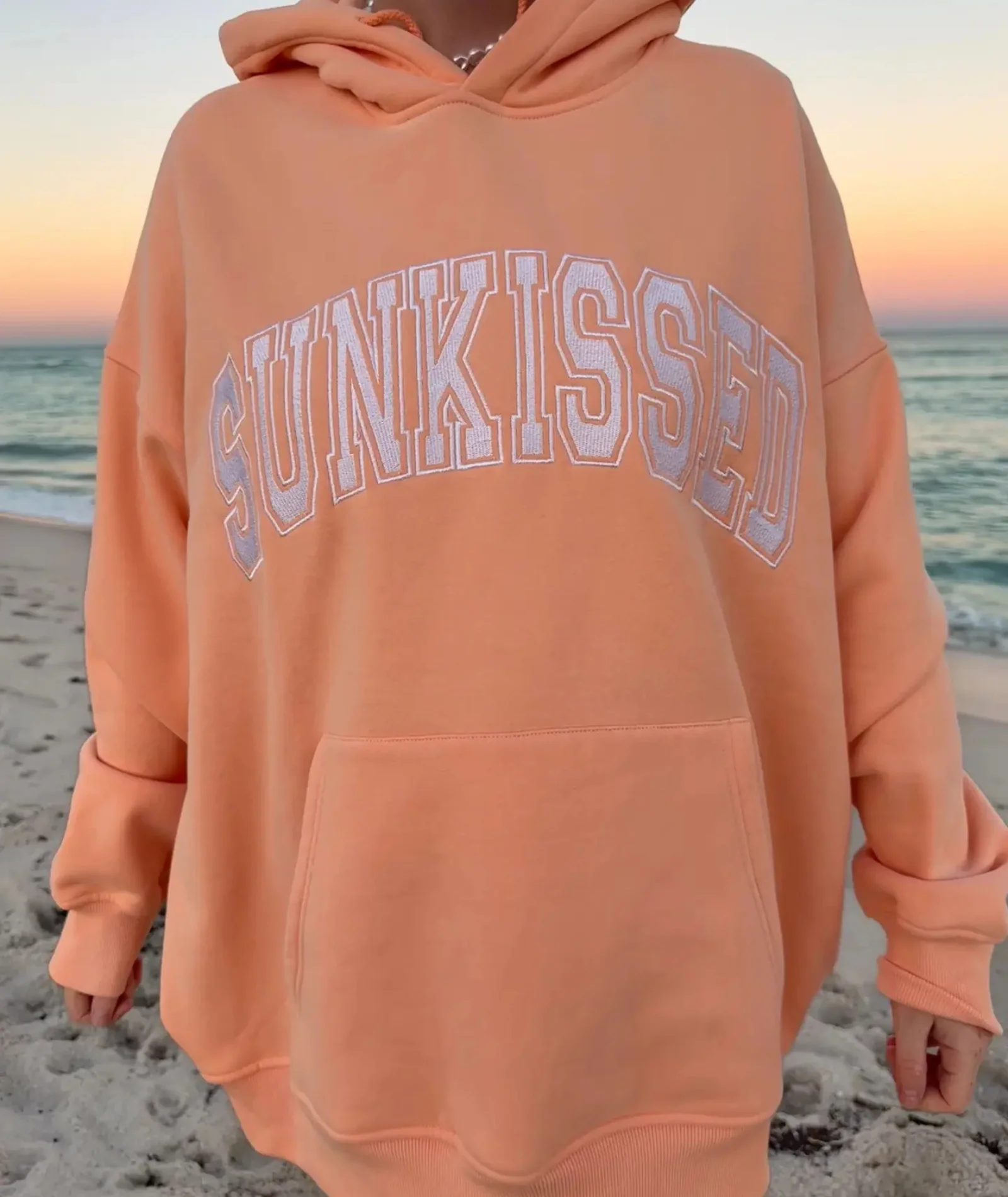 Sunkissed Coconut Juniors Varsity Embroidered Hoodie Sherbert Orange